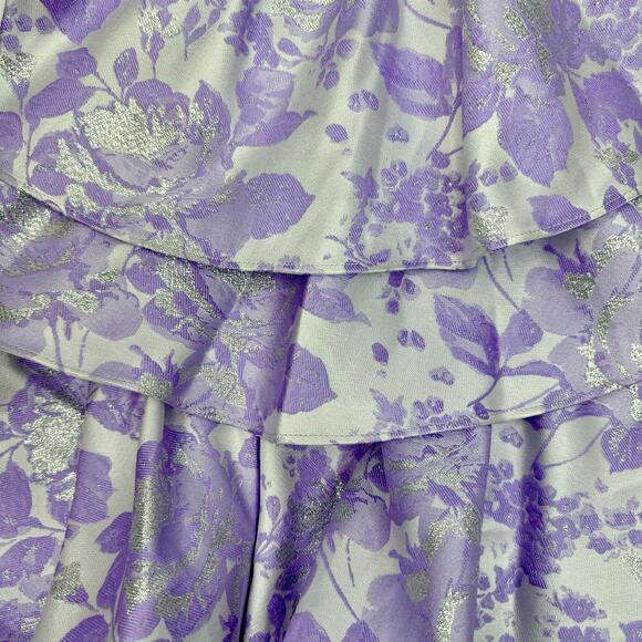 ASOS LUXE Ruffle One Shoulder Jacquard Mini Dress Purple Silver 6 Runs Small - Picture 3 of 9